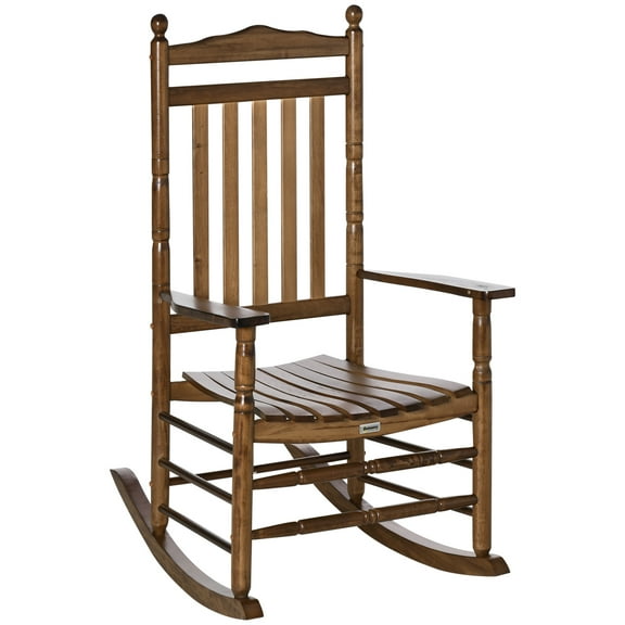 Traditional Wooden High-Back Rocking Chair for Porch, Indoor/Outdoor, Brown