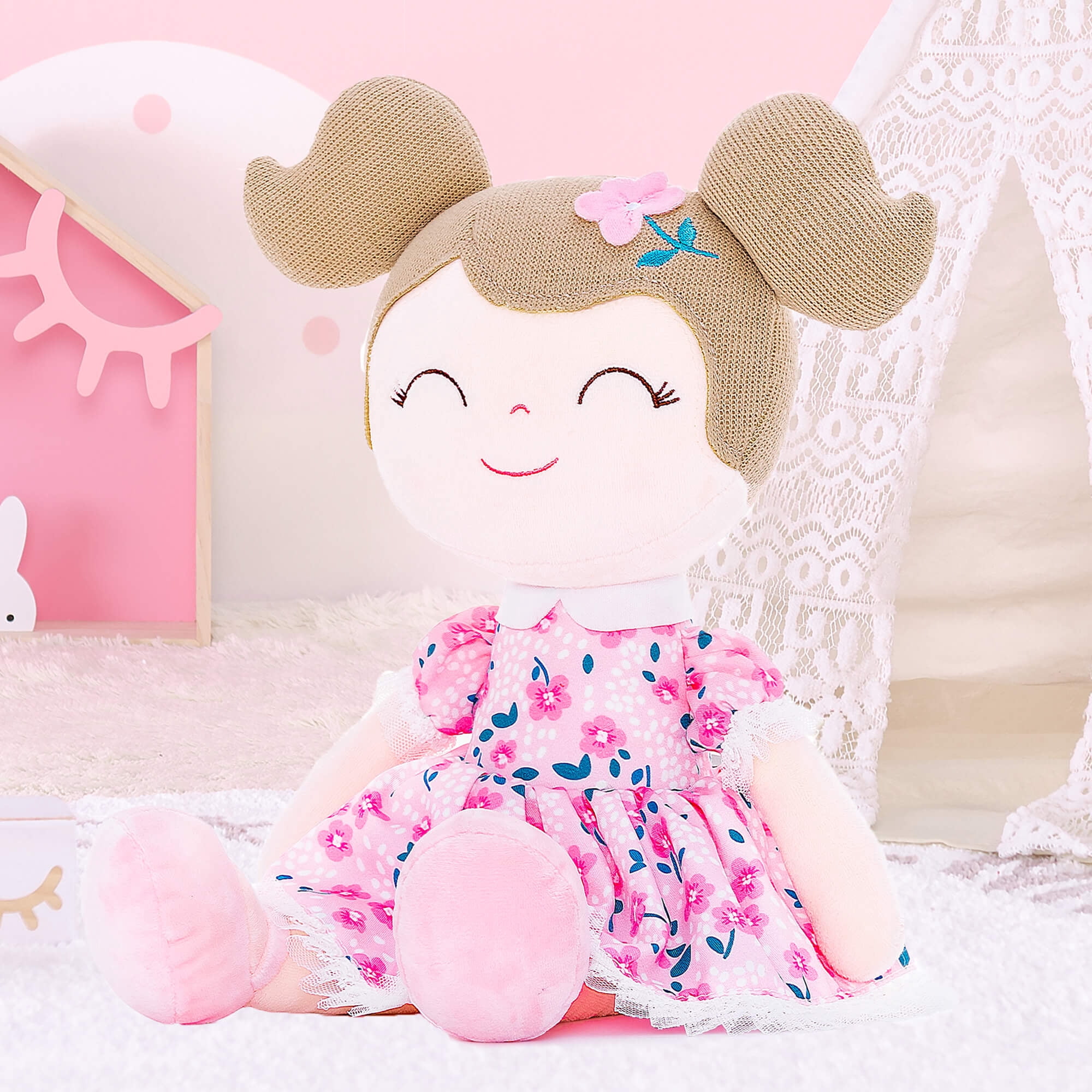 Gloveleya Dolls Baby Girl Gifts Soft Plush Toy Printed Rosebuds Blossom 16"