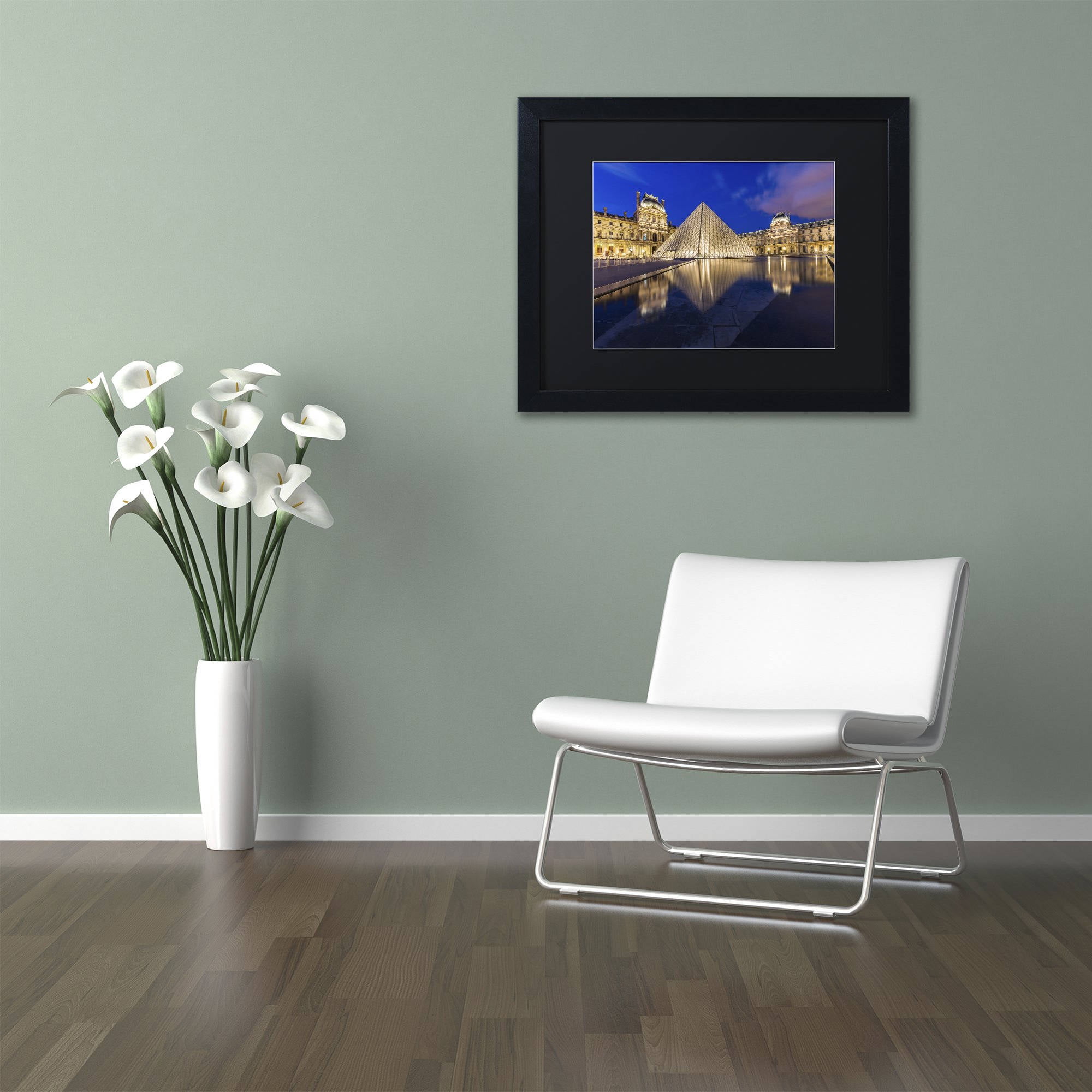Trademark Fine Art "Golden Hour in the Louvre" Canvas Art by Mathieu Rivrin, Black Matte, Black Frame
