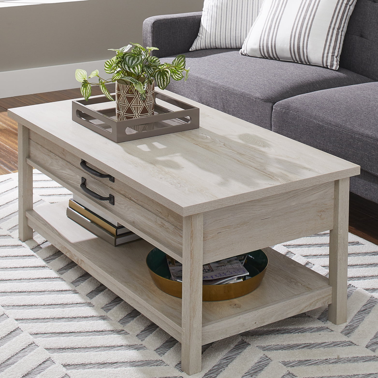 Better Homes & Gardens Modern Farmhouse Lift Top Coffee Table, Rustic White Finish