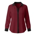 thumbnail image 7 of SEROYE Women's Button Down Shirt Color Block Long Sleeve Classic Fit Collared Blouse Dressy Casual Office Work Tops (M, Wine), 7 of 7