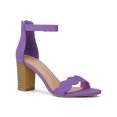 thumbnail image 1 of BLISSFUL STEP Women's Sandals Ankle Strap Scalloped Decor Block Heels Sandals Purple 10, 1 of 7