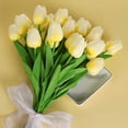 thumbnail image 3 of HESHENG Artificial Tulips Real Touch Fake Flowers Artificial Tulips Flowers Arrangement Bouquet for Home Room Office Wedding Party, Light Yellow, 3 of 6