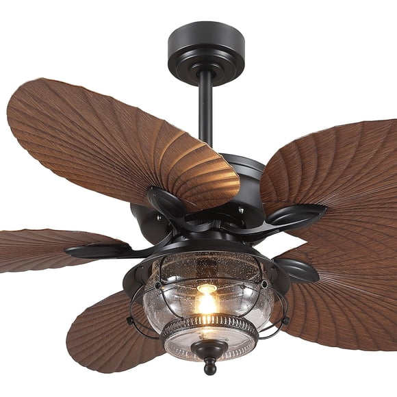 PHORUS 52" Tropical Palm Leaf Ceiling Fan with LED Light and Remote, Indoor and Covered Outdoor Ceiling Fan for Patio, Porch and Gazebo