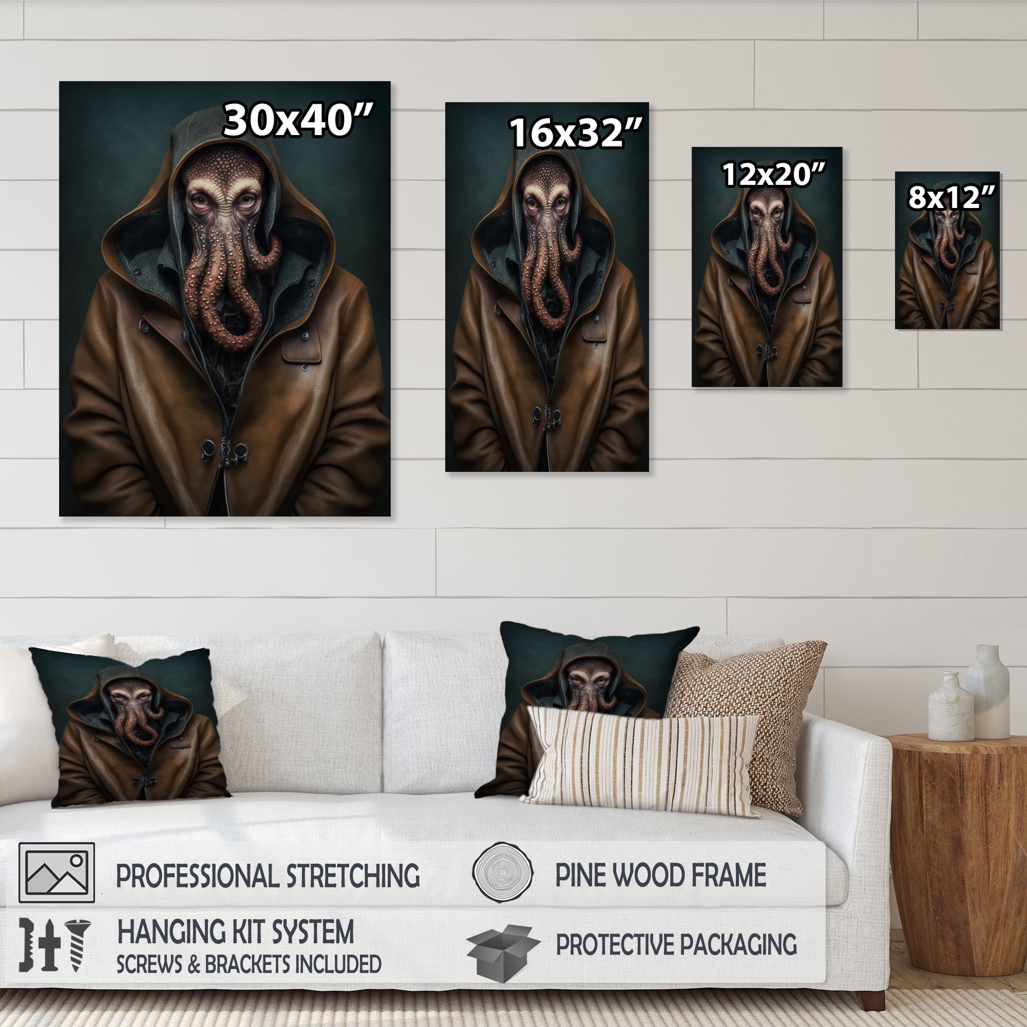 Designart Anthropomorphic Of Octopus Portrait III Canvas Wall Art