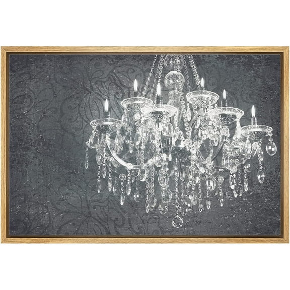 wall26 Framed Canvas Print Wall Art Crystal Chandelier Silhouette on Floral Pattern Decorative Lights Digital Art Modern Art Chic Relax/Calm for Living Room, Bedroom, Office - 16"x24" Natur