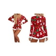 thumbnail image 2 of Rdhnmea Women's Women Christmas Pajamas Romper Sexy V Neck Button Up Long Sleeve Fur Trim Bodycon Shorts Jumpsuit Xmas Pjs Overall, 2 of 9