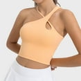 thumbnail image 2 of Xfvqtps Sports Bra for Women Irregular Cross Shoulder Straps Removable Chest Cushion Solid Color Crop Workout Yoga Bra Medium Support Beige, 2 of 8