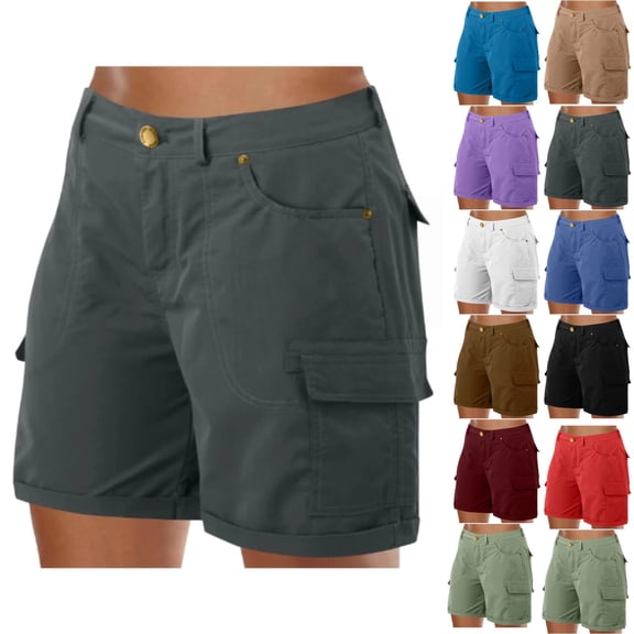 Seffadzy Women's Summer 6-Inch Cargo Shorts Women's Solid Color Hip Lift Fitness High Waist Stretch Exercise Yoga Pants Women's Athletic Shorts For Home,Travel,Walks,Workouts,Vacations._Dark Gray_S