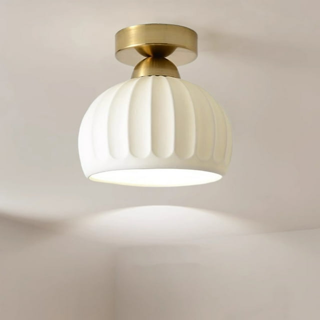 SHEIGUANNI Ceramic Ceiling Light for Corridor, Wrought Iron Base, Bright LED Hallway Lamp for Balcony Entrance Foyer, Anti-Rust & Durable-Gold
