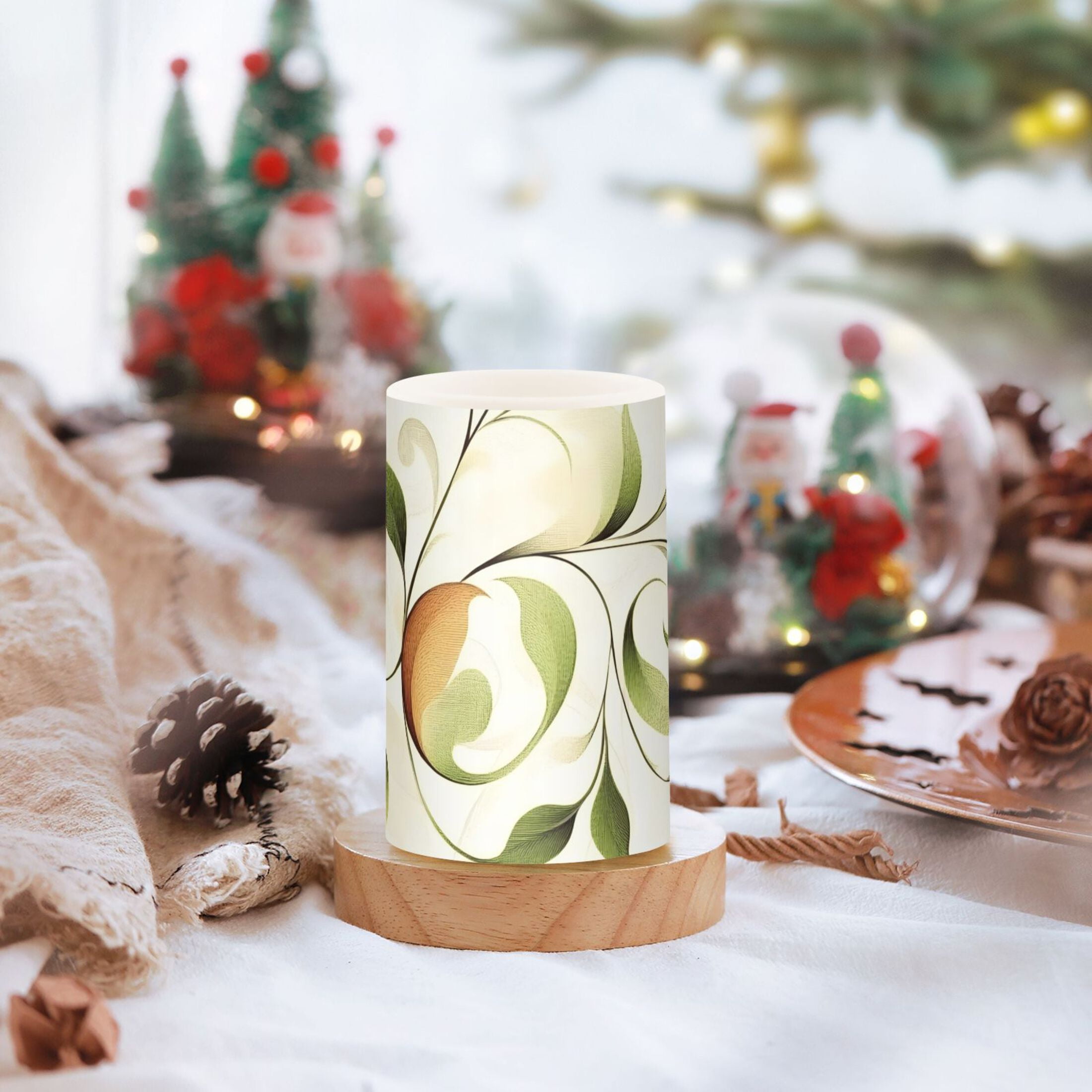 Simple Leaf Lines Flickering Flameless Candles Battery Operated with Remote Timer LED Pillar Candles Set of 2