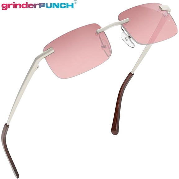 GRINDERPUNCH Rimless Rectangular Sunglasses Small Slim Retro Designer Shades