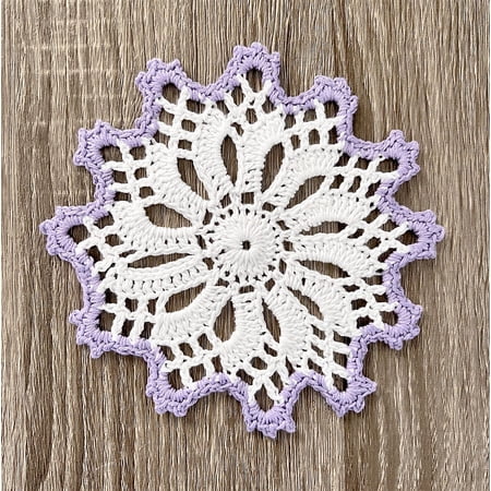 Fennco Styles Handmade Crochet Cotton Whirlwind Two-Tone Doily 6 Round 1-Piece - Lilac Drink Coaster for Everyday Use Holiday Farmhouse Décor Cocktail Tea Party and Special Occasion
