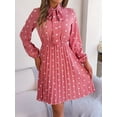 thumbnail image 5 of Women's Polka Dot Tie Neck Pleated Dress in Polyester Fabric with Sheer Front and Opaque Back for Everyday Wear, 5 of 22