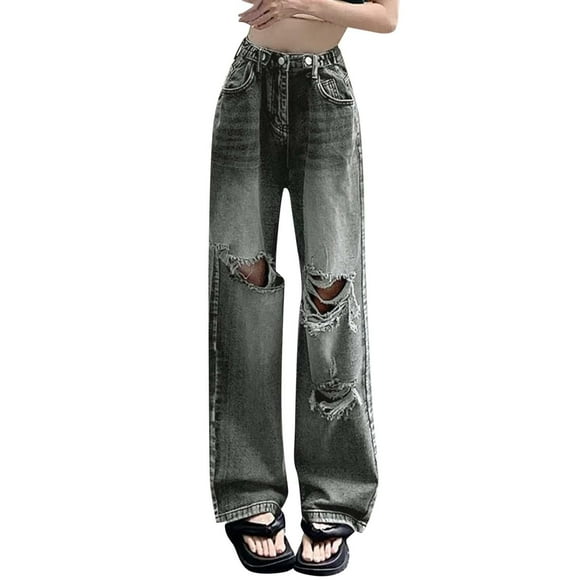 Clearance! SNOWSONG Boyfriend Jeans for Women, Baggy Jeans for Women High Waist Jeans Vintage Loose Wide Leg Denim Pants Teen Girls Hiphop Streetwear One Pack Gray XL