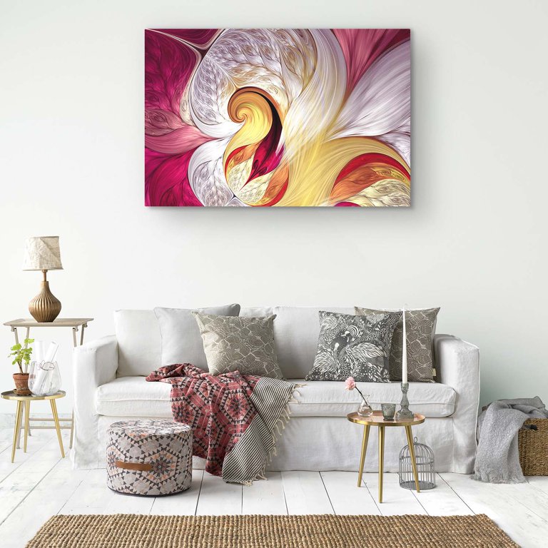 Startonight Canvas Wall Art Abstract - White Burgundy Abstract Waves Decor  - Large Framed 32