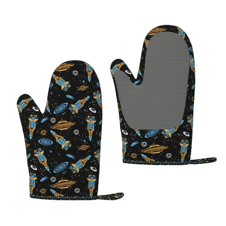 

Hirioo Space Rockets for Silicone Oven Mitts for BBQ Baking Cooking Set of 2 Heat Resistant 260℃ Non-Slip Kitchen Essentials