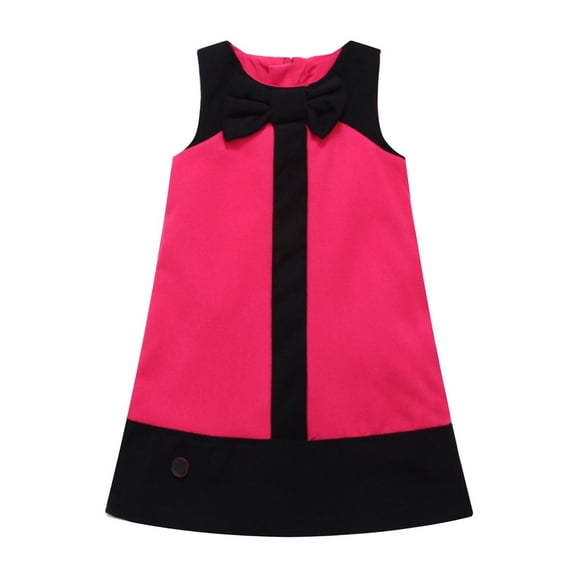 Richie House Little Girls Pink Black Bow Decorated Sleeveless Dress 1/2