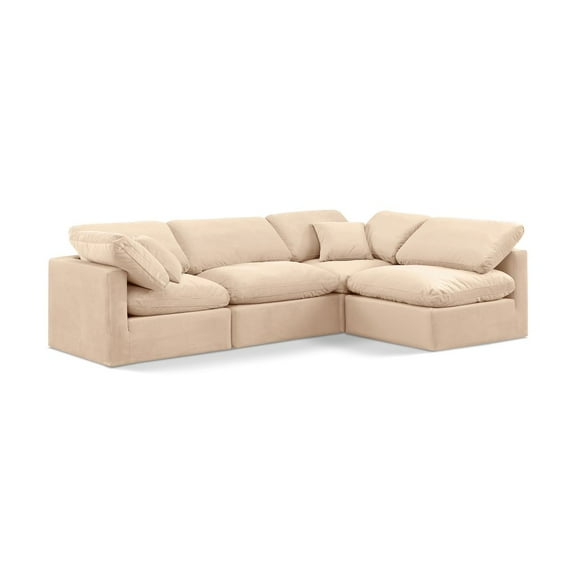 Meridian Furniture Indulge 129" Velvet L-Shaped Modular Sectional in Beige