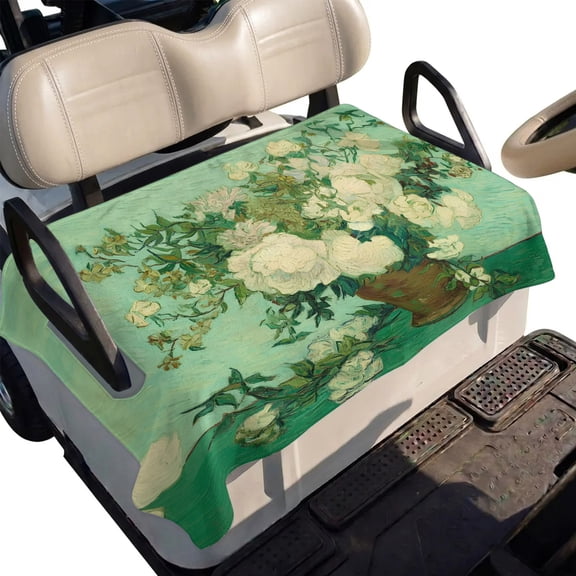 Golf Cart Seat Cover Peony Flower Vase Club Car Golf Cart Seat Covers Soft Absorbent Golfcart Towel Blanket Petals Oil Painting Golf Seat Covers for Cart Decor Fits 2 & 4 Passenger 51"x31"