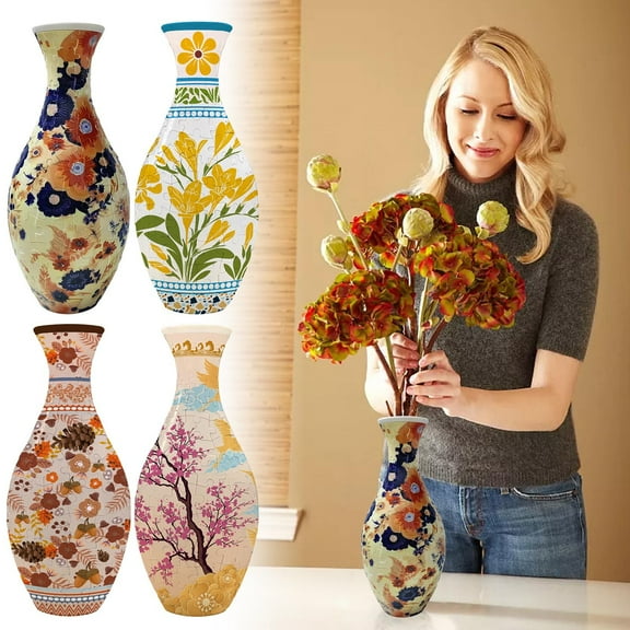 3D Vase Puzzle for Adults, 3D Art Puzzle Vase, Puzzles Vase for Flowers, Vase Puzzle Planter, 160 Pieces Puzzle for Office Home Decoration B