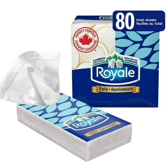 Royale 3 ply Facial Tissue, 8 Pocket Packs, 10 Tissues per Pack, 80 Tissues