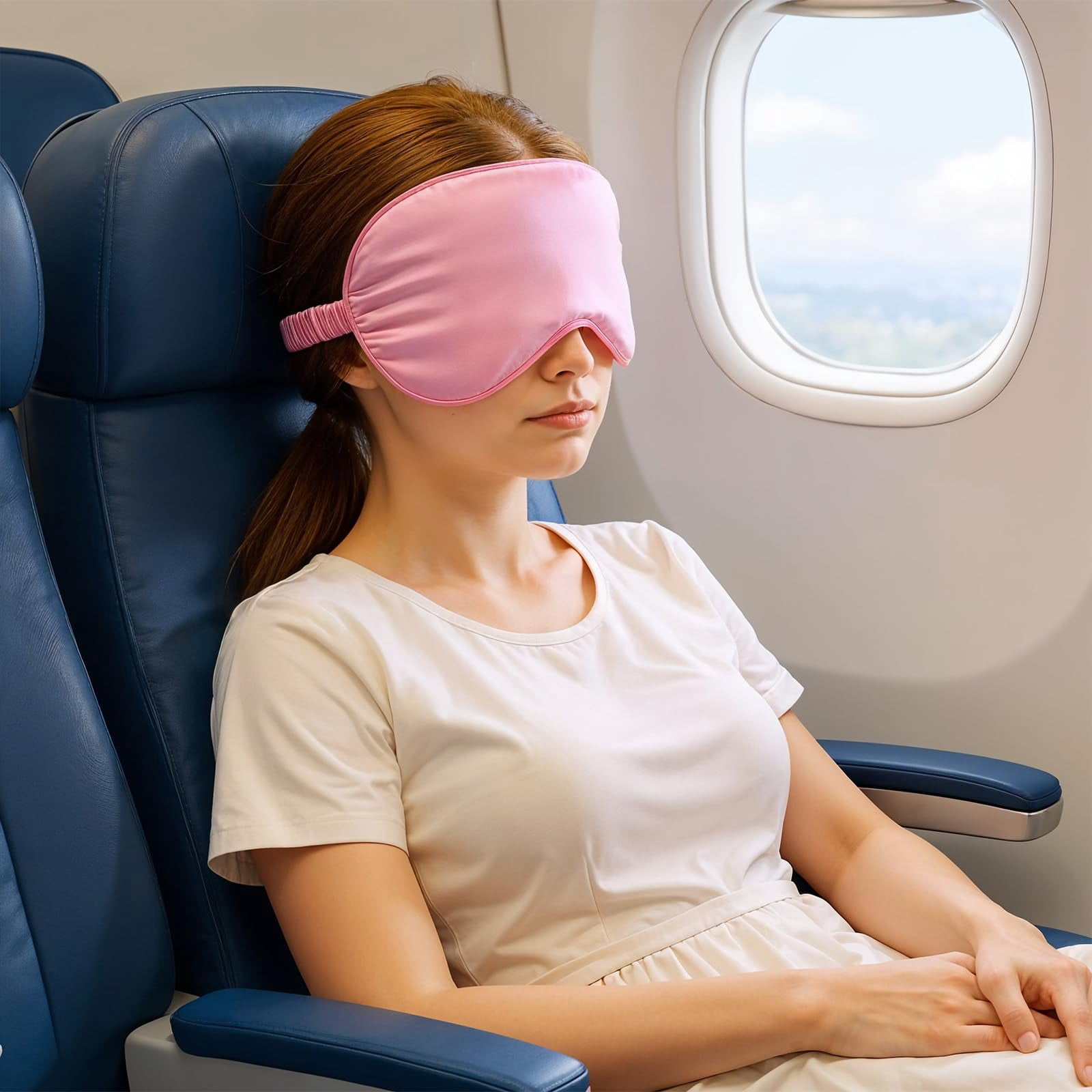 Silk Sleep Eye Mask 4 Pack Mulberry Silk Sleep Mask Eye Cover Blindfold with Elastic Strap Cute Satin Soft Eyeshade Masks for Women Night Sleeping Travel Nap (Pink) (White)