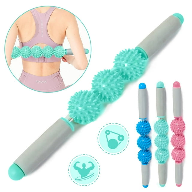 YOPTOP Rouleau Musculaire pour Fascia - Masseur Anticellulite - Rouleau pour Fascia pour la Cellulite et les Muscles Douloureux - Rouleau pour Cou, Jambe, Dos, Corps, Bâton de Massage pour Tissus Profonds - Version 3 Balles, Vert