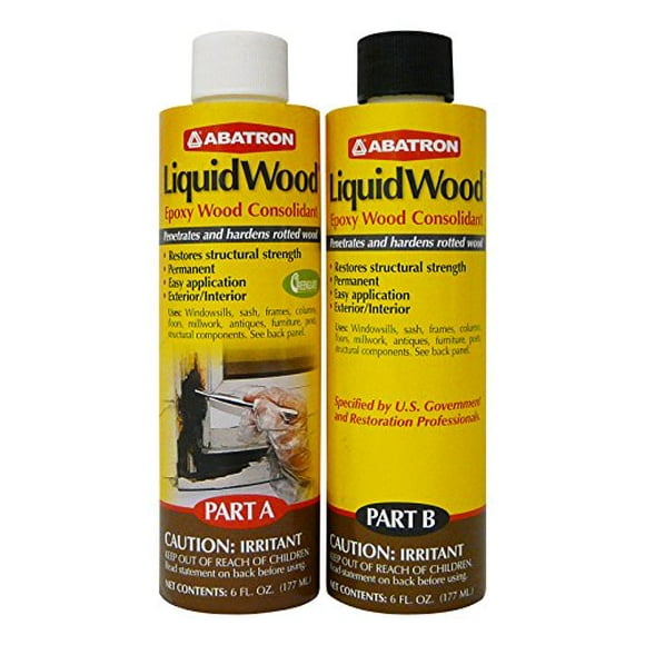 Abatron LiquidWood Kit - 12 Ounce - 2-Part Structural Wood Epoxy Resin - Wood Hardener and Consolidant - Perfect Primer for WoodEpox Epoxy Wood Filler