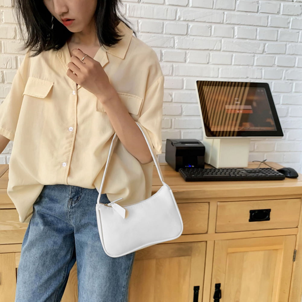 Simple Elegant Women Small Shoulder Bag Pure Color Sling Handbags (White)