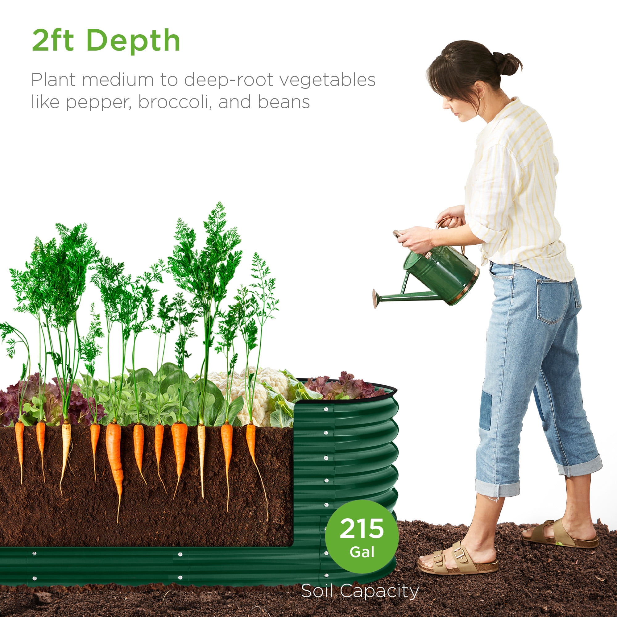 Best Choice Products 8x2x2ft Metal Raised Garden Bed, Oval Outdoor Planter Box w/ 4 Support Bars - Dark Green