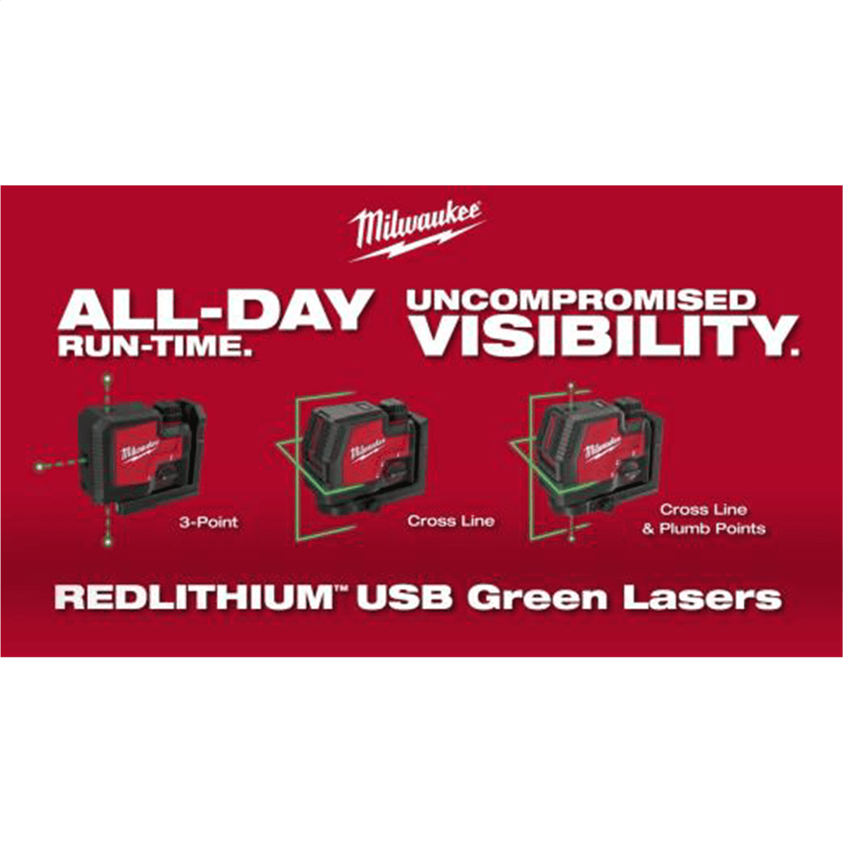 Milwaukee Manual Cross-Line Laser, Green Light, 13", 6 lb