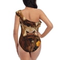 thumbnail image 5 of Picia Vintage Sunflower Cow Pattern Women's One Piece Swimsuits,One Shoulder Swimwear Asymmetric ,Ruffle Monokinis Bathing Suits,High Waisted Flattering Bathing Suits-Large, 5 of 8