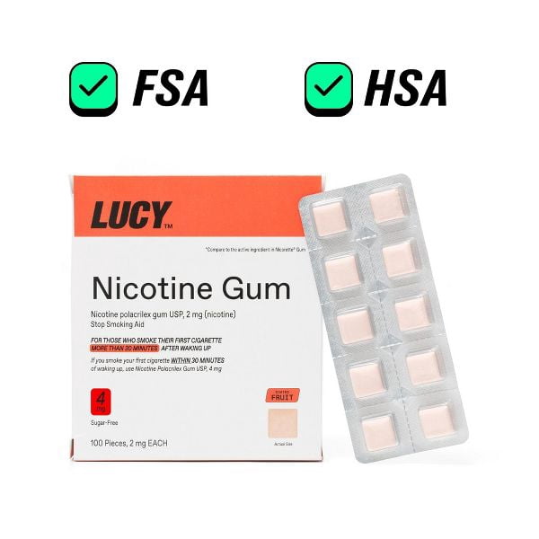 LUCY Nicotine Gum, Stop Smoking Aid and Withdrawal Support, Fruit Flavor, 4mg 100ct pack