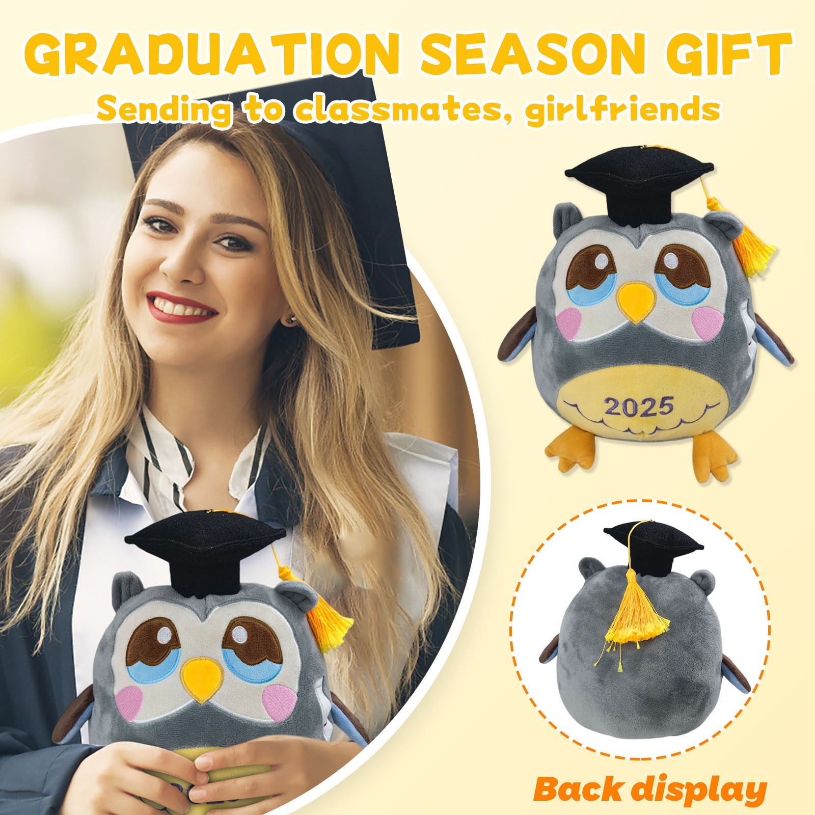 Adorable Graduation Owl Plush Toy 2025 Soft Stuffed Animal with Cap and Tassel for Graduates, 12 Inches