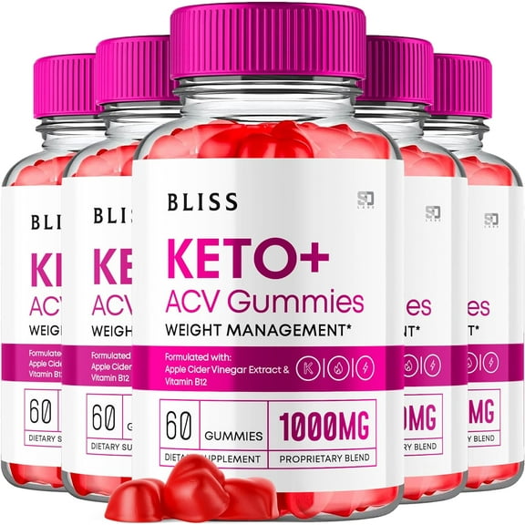 (5 Pack) Bliss Keto Gummies, Bliss Keto ACV Gummies Advanced 1000MG Formula, Bliss Apple Cider Vinegar Folate Vitamin B6 B12 Beet Root Pomegranate Vegan Non GMO Keto Supplement(180 Gummies)