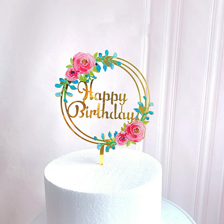 Acrylic Glitter Gold Cake Topper Flower Acrylic Cake Toppers Happy
