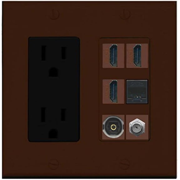 RiteAV Power Outlet 3 HDMI Coax Cat5e Toslink Wall Plate - Brown