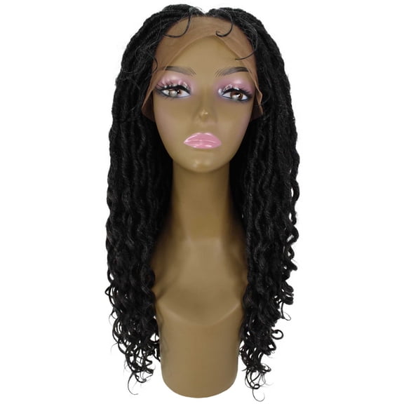 LUXLUXE Andrea Curly Layered 19 in Long 4X4 Hand Tied Lace Braid Braided Wig, Beauty Heat Resistant Fiber, (Salt & Pepper Grey)