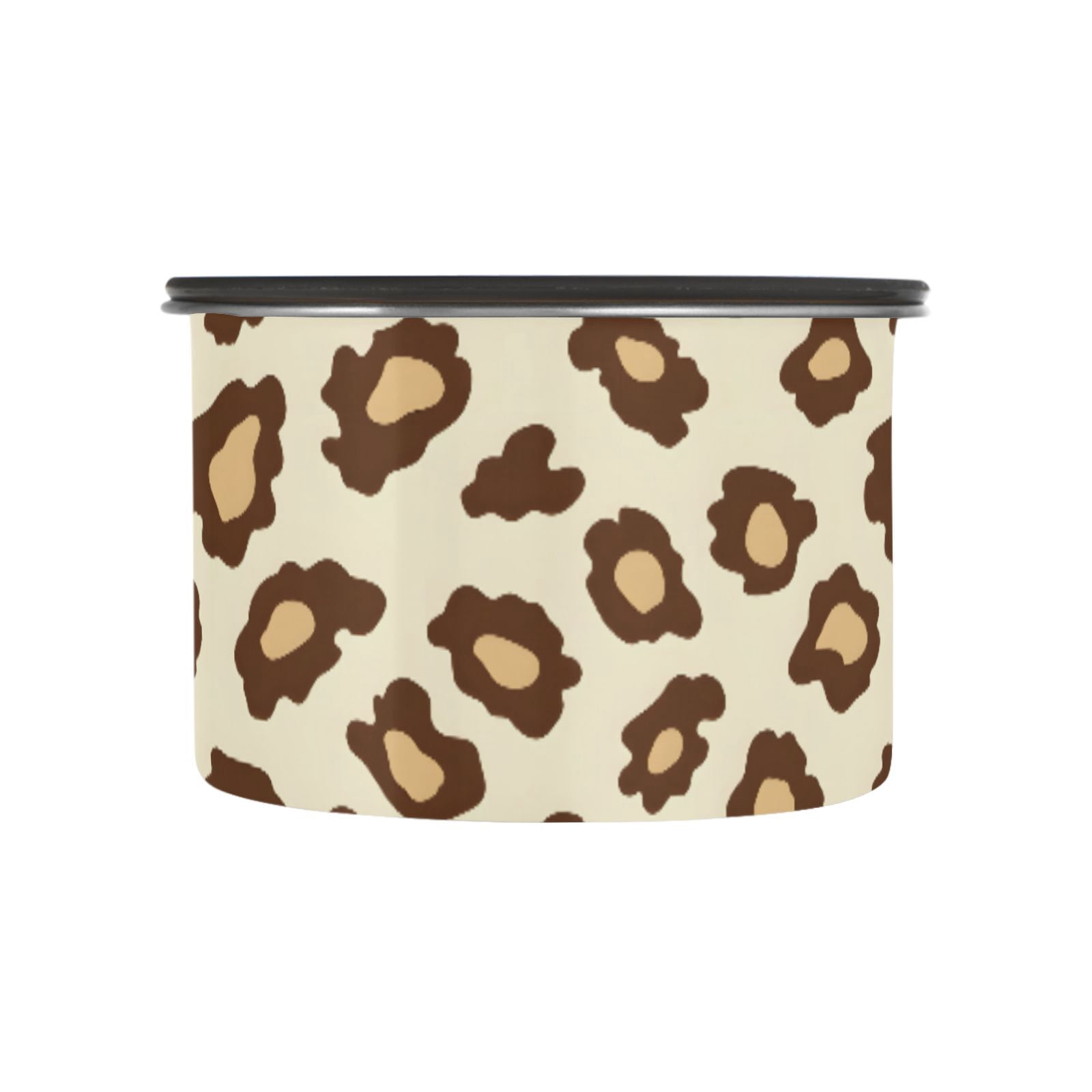 Off White Cheetah Leopard Print Airtight Coffee Bean Canister 30oz Food Storage Containers with Lids For Gournd, Tea, Sugar, Flour, Rice, Cereal, Candy Cookie Jar