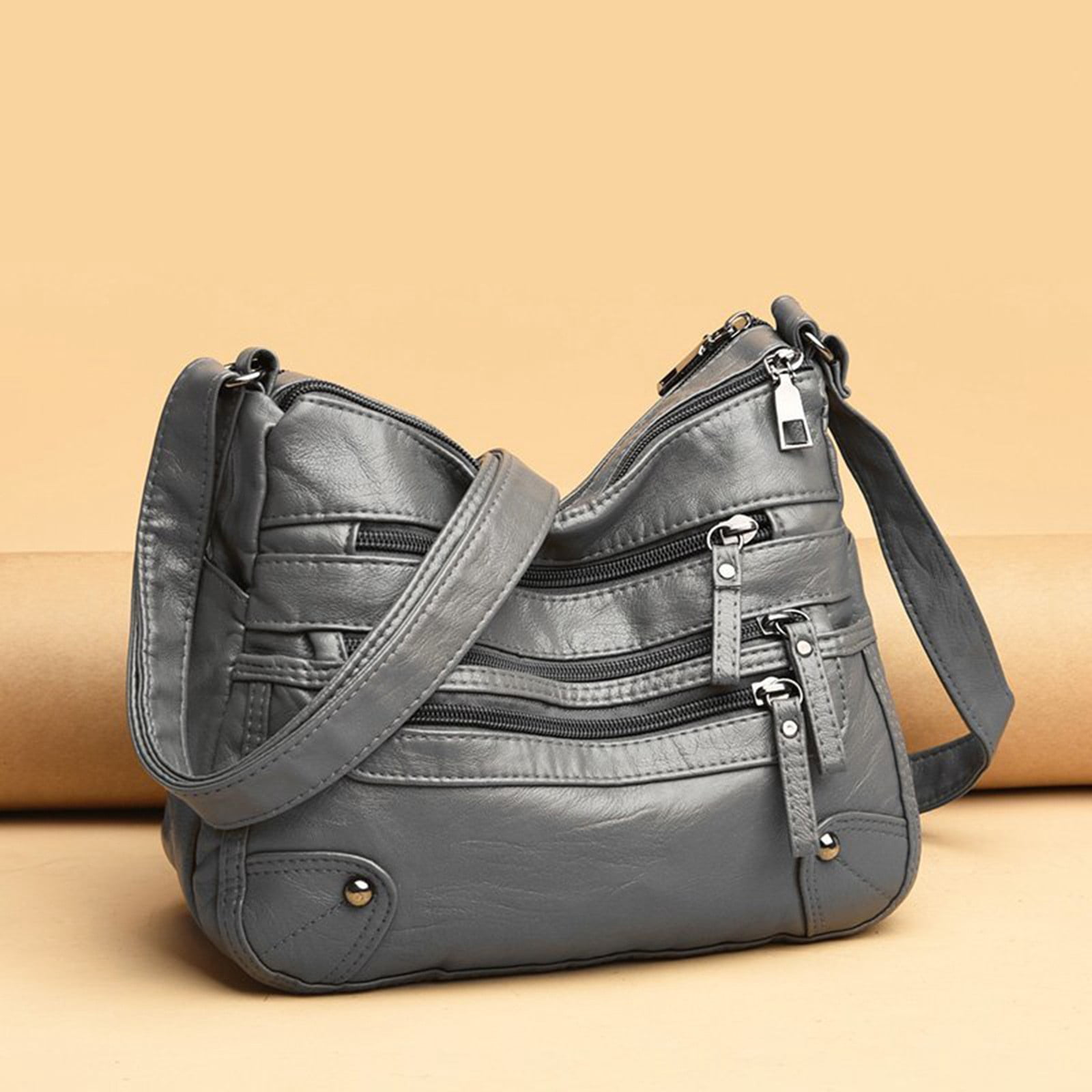 Large Capacity Crossbody Bags for Women Multi Pockets Shoulder Bags Soft Vintage Vegan Leather Tote Purses