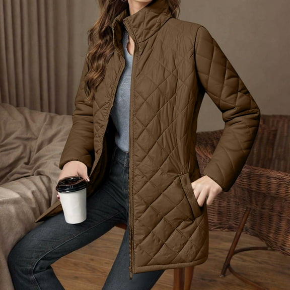 Guieoi Plus Size Jackets Clearance Women's Solid Long Sleeve Standing Collar Pocket formal Jacket Work Blazer for Women Business Casual Brown Black*Friday/Cyber*Monday Clearance