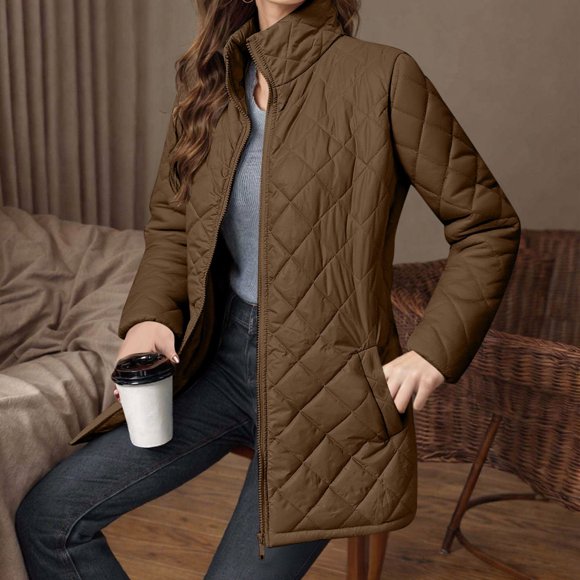 UPPADA Women's Winter Jackets Collared Trendy Puffy Coats Quilted Bomber Jacket Lightweight Warm Winter Outerwear Clothing Brown,XXL Womens Winter Jackets Dressy