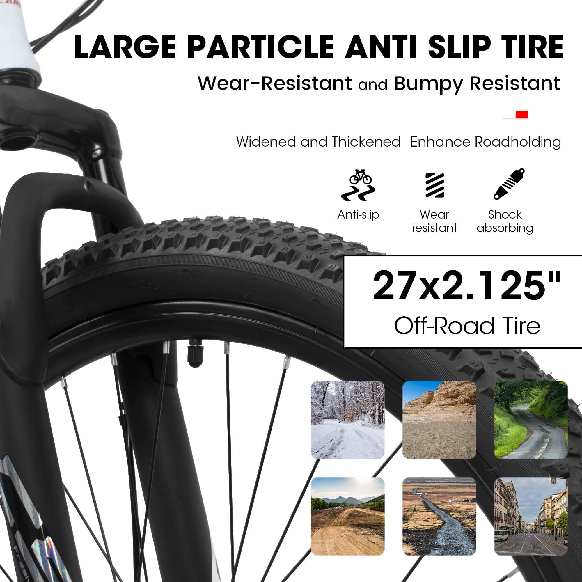 27" Lightweight Aluminum Mountain Bike, 21-Speed with Front Suspension - White