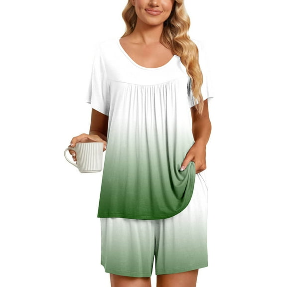 Summer Plus Size Two Piece Outfits for Women Fashion Casual Round-Neck Short Sleeve Two-Piece Comfortable Home Pajamas Sports Set