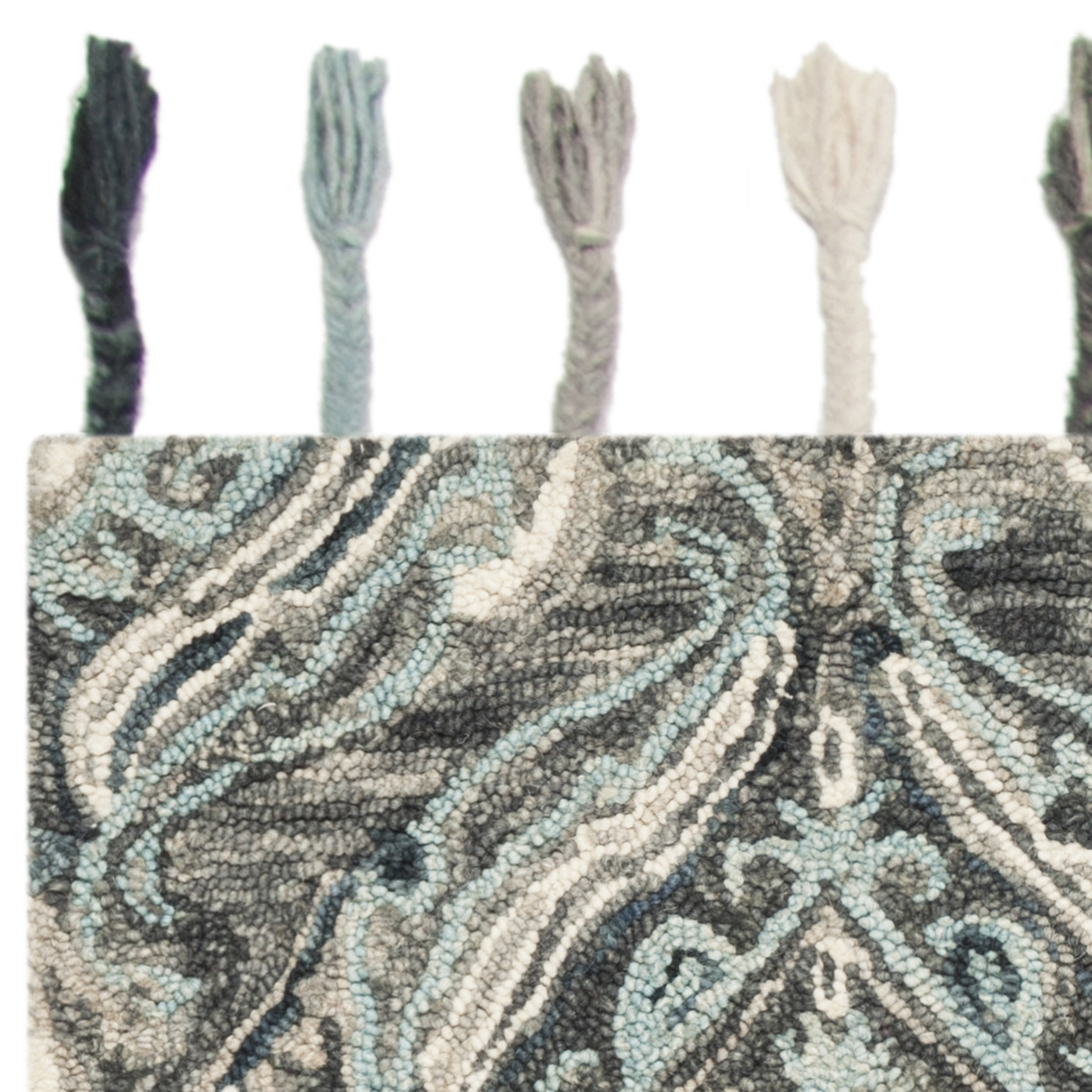 SAFAVIEH Suzani Davin Geometric Swirls Wool Area Rug, Grey/Light Blue, 3' x 5'