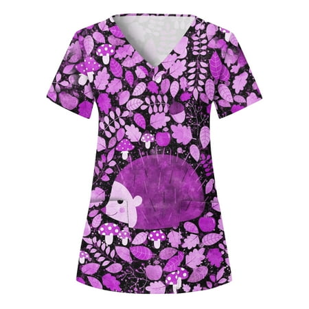 

Comfortable Tops Women Scrubs Top Working Uniform Nurses Clothing Animal Printed Short Sleeve V-Neck Holiday Funny Patterned Tshirts Dailywear Tee Tops With Pockets