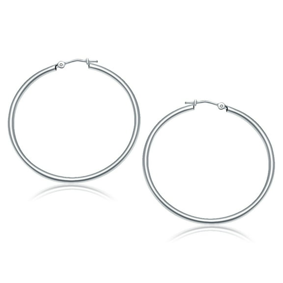 10k White Gold Polished Hoop Earrings (40 mm) Weight 1.6 grams