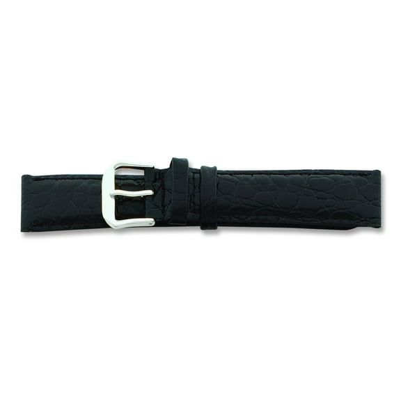 De Beer Black Alligator Grain Leather Watch Band 14Mm Silver Color