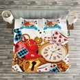 thumbnail image 3 of Ambesonne Cartoon Quilted Bedspread Set 3 Pcs, Fantasy World Cards Clocks, Queen Size, Multicolor, 3 of 3